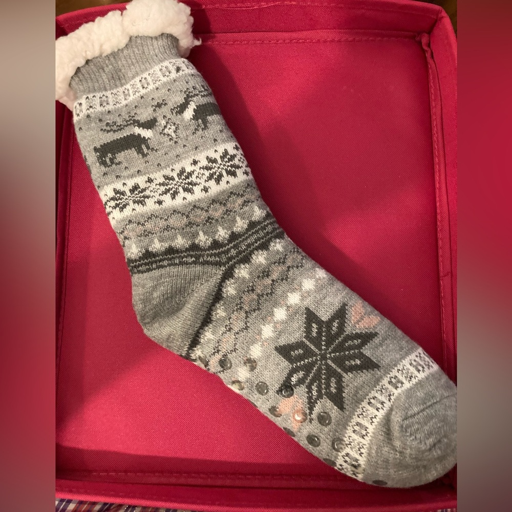 Kooba Gray and White Slipper Socks